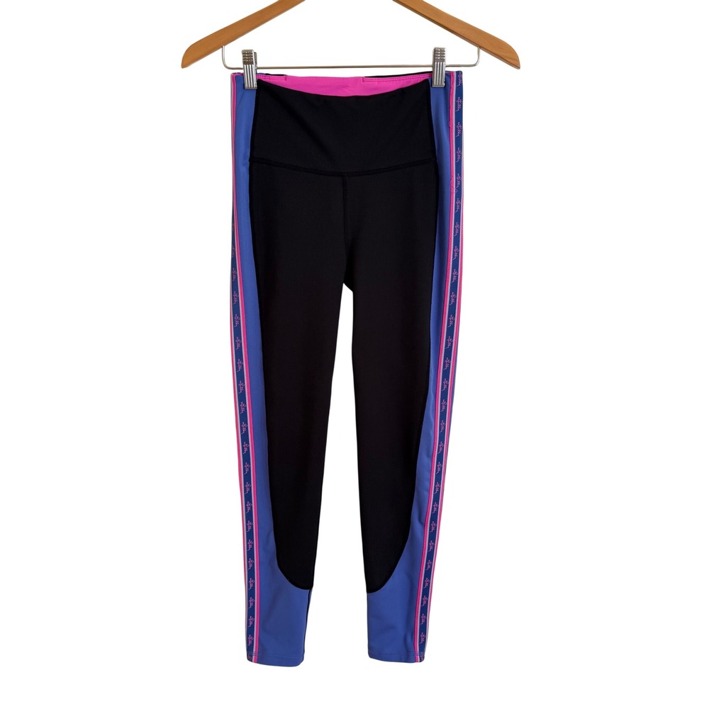 Lilly Pulitzer Luxletic Womens Black Blue Pink Side Stripe Leggings 003662 Small